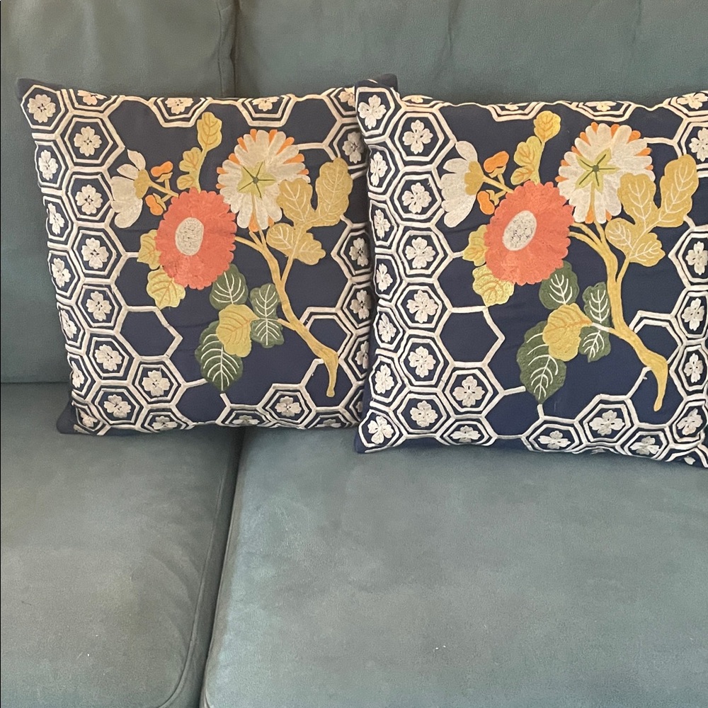Set of Two beautiful embroidered decorative pillows.